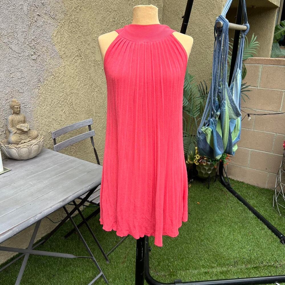 Vintage Coral Pleated Swing Dress
